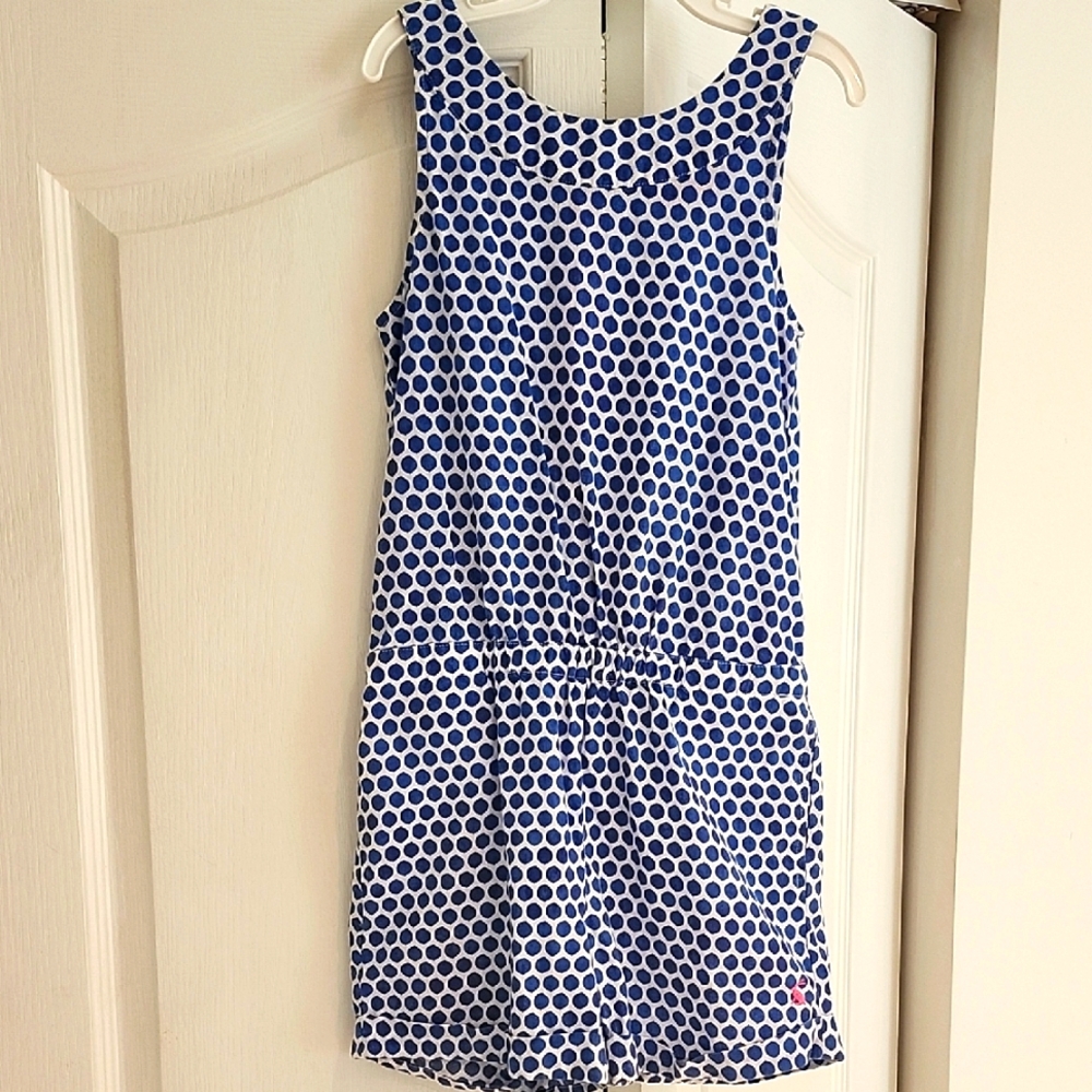 Joules Blue and White Polka Dot Sleeveless Romper Girls Size 8
